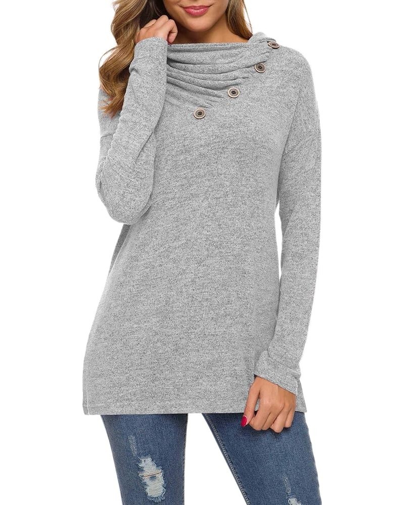 Womens Long Sleeve Button Cowl Neck Casual Loose Tunic Tops Blouse 06 Gray $16.31 Tops