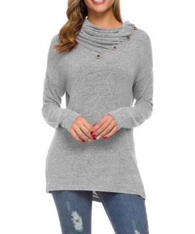 Womens Long Sleeve Button Cowl Neck Casual Loose Tunic Tops Blouse 06 Gray $16.31 Tops