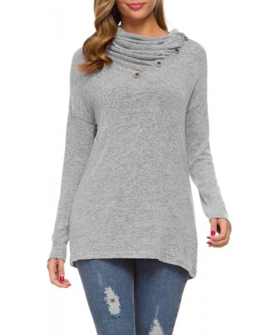 Womens Long Sleeve Button Cowl Neck Casual Loose Tunic Tops Blouse 06 Gray $16.31 Tops