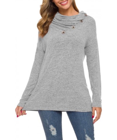 Womens Long Sleeve Button Cowl Neck Casual Loose Tunic Tops Blouse 06 Gray $16.31 Tops