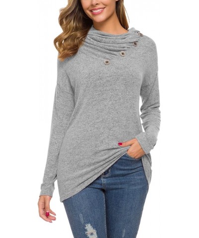 Womens Long Sleeve Button Cowl Neck Casual Loose Tunic Tops Blouse 06 Gray $16.31 Tops