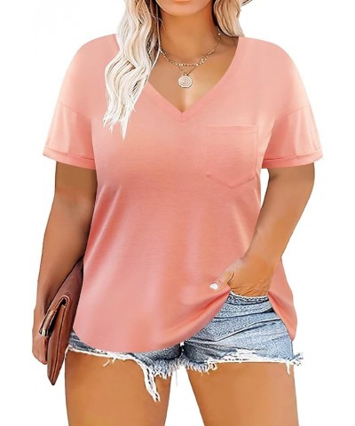 Plus Size T Shirt for Women Short Sleeve Loose Casual Blouse Soft Tops Tie Dye Print Soild Color Shirts XL-5XL 14-28 1_pink P...