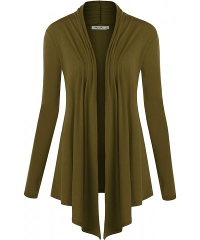 Women's Draped Front Open Cardigan Casual Long Sleeve Lightweight Cardigan Sweaters Duster Wsk850_olive $11.88 Sweaters