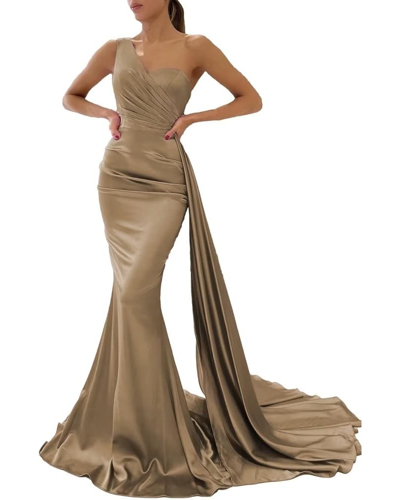 One Shoulder Mermaid Bridesmaid Dresses Bodycon Prom Dresses Long for Women Formal Evening Gown Stretch Khaki $44.67 Dresses