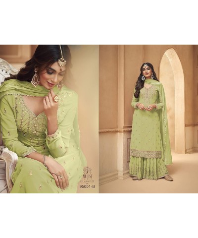 Ready to Wear Indian/Pakistani Style Ethnic Wear Party Wear Plazzo Salwar Suit for Women's Parrot Green $36.39 Suits