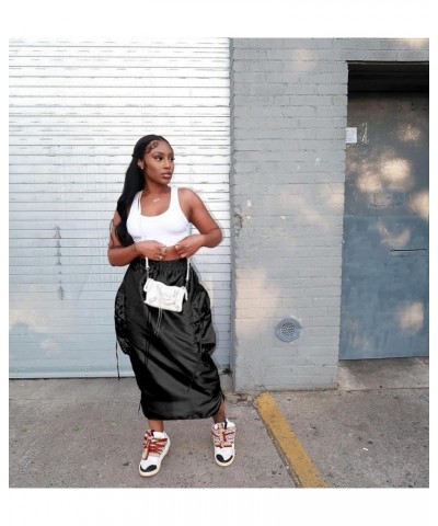 Women's Cargo Skirt Pencil Skirts Solid Color Reflective Elastic Waist Large Pockets Loose Casual Long Skirt Black $17.33 Skirts