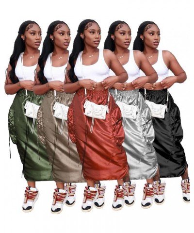 Women's Cargo Skirt Pencil Skirts Solid Color Reflective Elastic Waist Large Pockets Loose Casual Long Skirt Black $17.33 Skirts