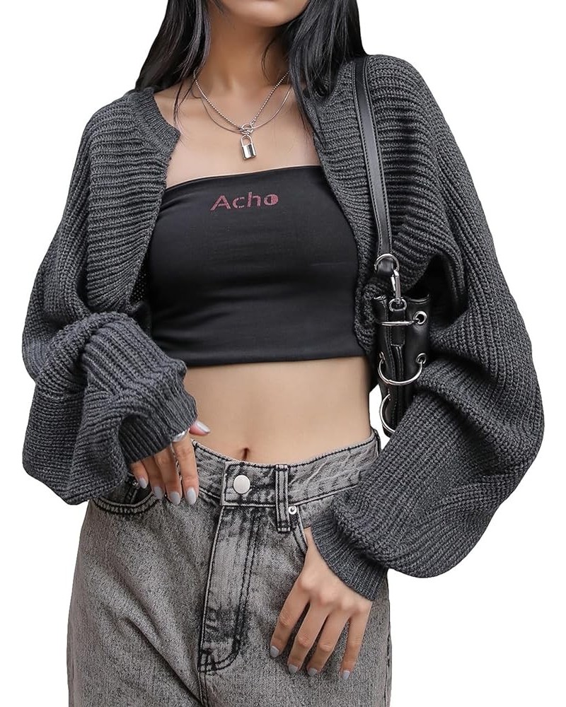 Women's Long Sleeve Bolero Shrug Open Front Knit Cropped Cardigan Sweater Shrugs Grey $17.63 Sweaters
