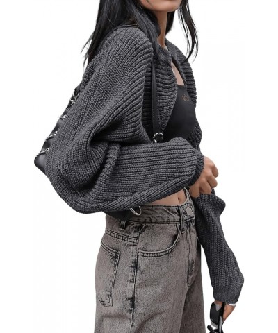 Women's Long Sleeve Bolero Shrug Open Front Knit Cropped Cardigan Sweater Shrugs Grey $17.63 Sweaters