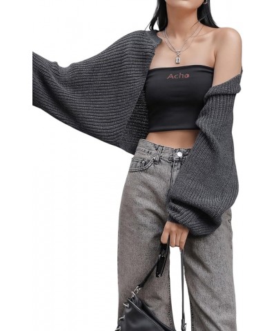 Women's Long Sleeve Bolero Shrug Open Front Knit Cropped Cardigan Sweater Shrugs Grey $17.63 Sweaters