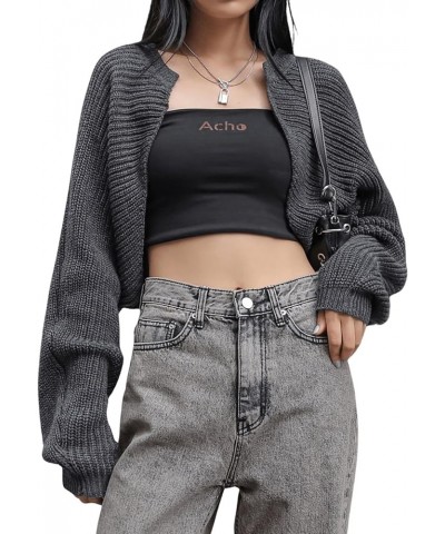 Women's Long Sleeve Bolero Shrug Open Front Knit Cropped Cardigan Sweater Shrugs Grey $17.63 Sweaters