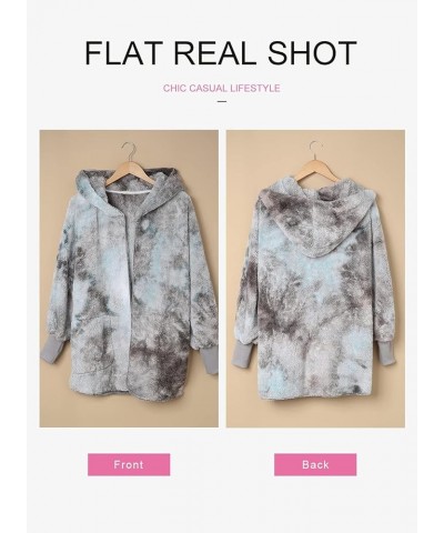 Womens 2023 Winter Long Sleeve Solid Fuzzy Fleece Open Front Hooded Cardigans Jacket Coats Outerwear with Pocket Tie Dye Gray...