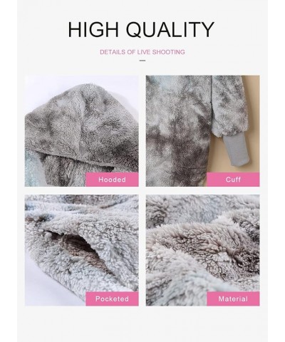 Womens 2023 Winter Long Sleeve Solid Fuzzy Fleece Open Front Hooded Cardigans Jacket Coats Outerwear with Pocket Tie Dye Gray...