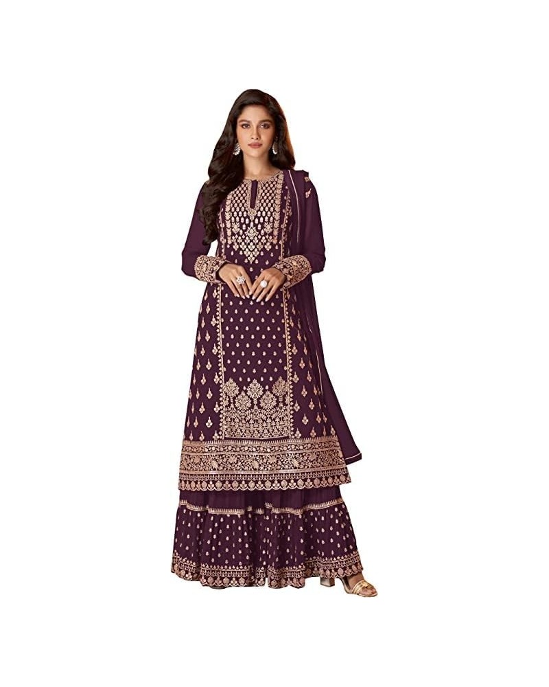 Ready to wear Embroidered Georgette Indian Pakistani Salwar Suit for Women Ready to Wear Magenta_1 $32.83 Suits