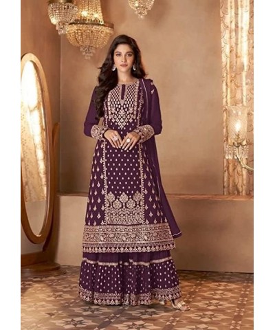 Ready to wear Embroidered Georgette Indian Pakistani Salwar Suit for Women Ready to Wear Magenta_1 $32.83 Suits
