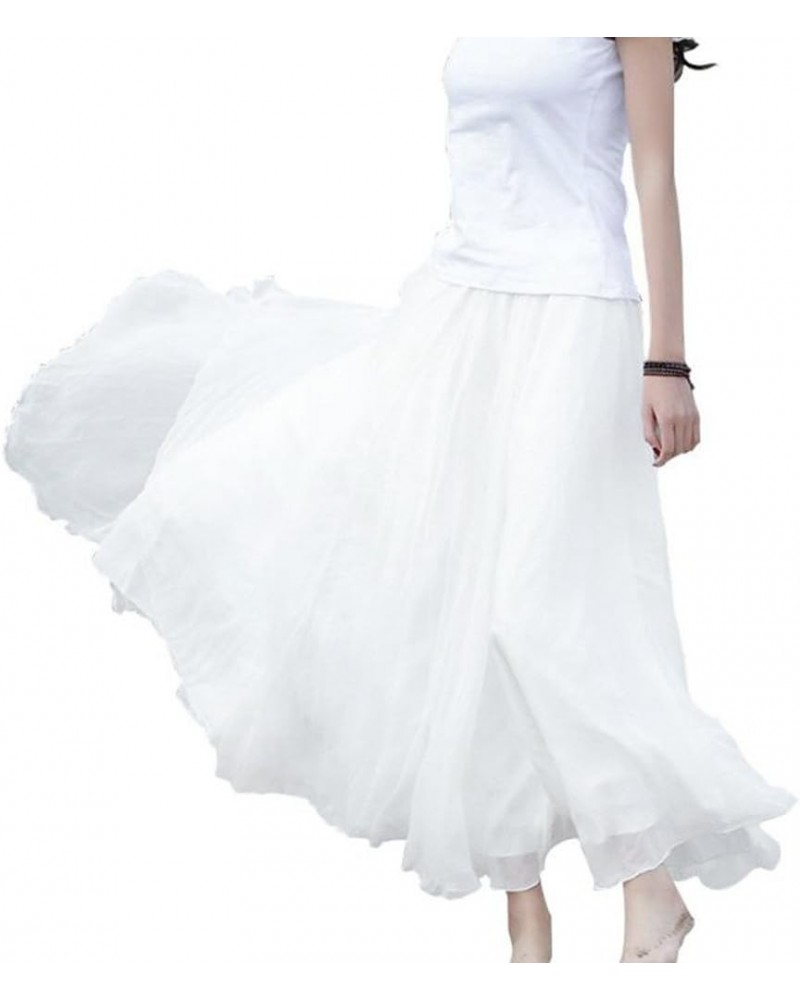 Skirts, Women Elastic Waist Chiffon Long Maxi Beach Dress White $12.86 Skirts